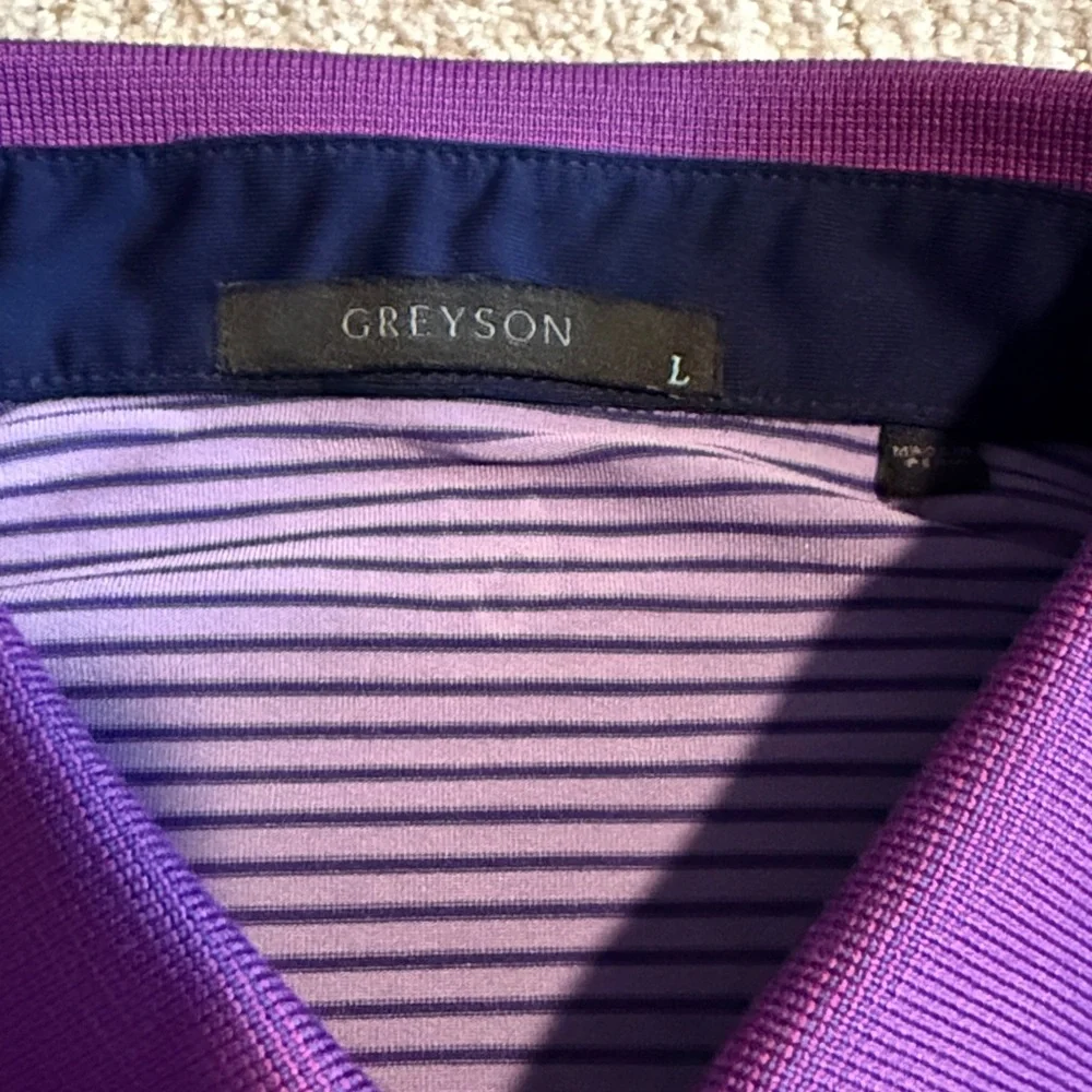 Greyson purple striped polo size large - Picture 3 of 5